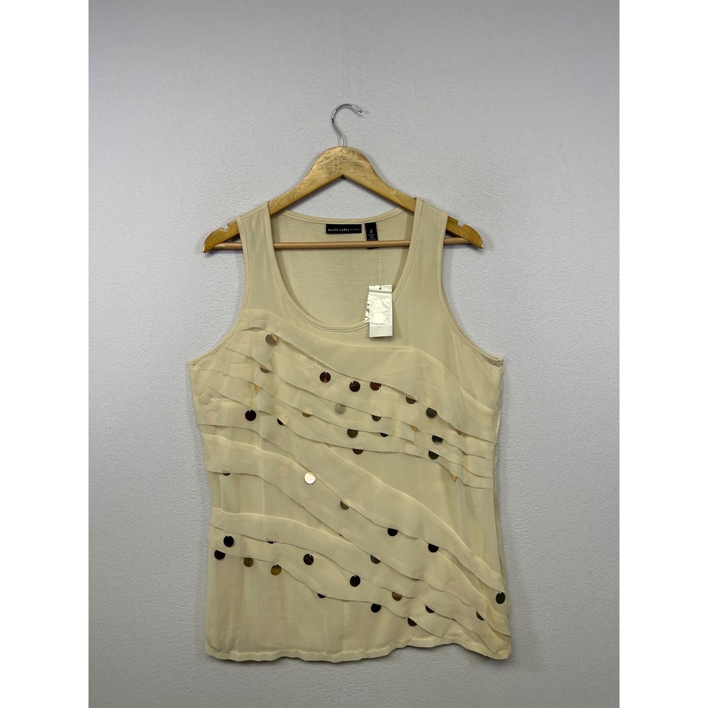 Glam Chic Chico's Black Label NWT Womens 2 Cream Sequin Ruffle Layered Tank Top